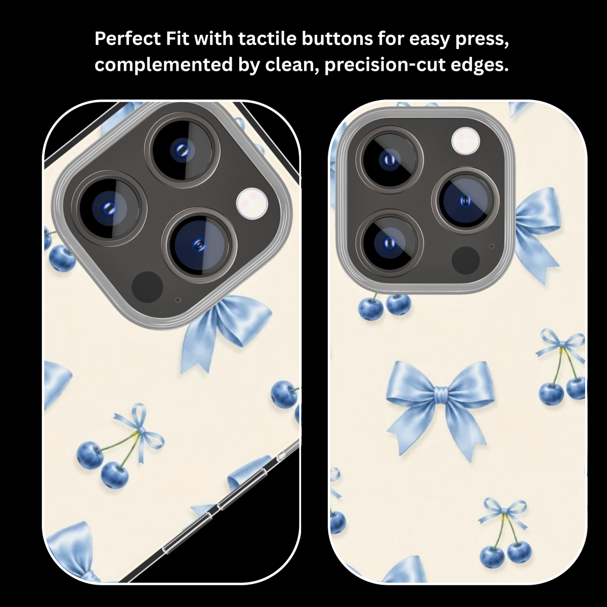 Blue Cherry Bow Aesthetic Premium Glass Covr
