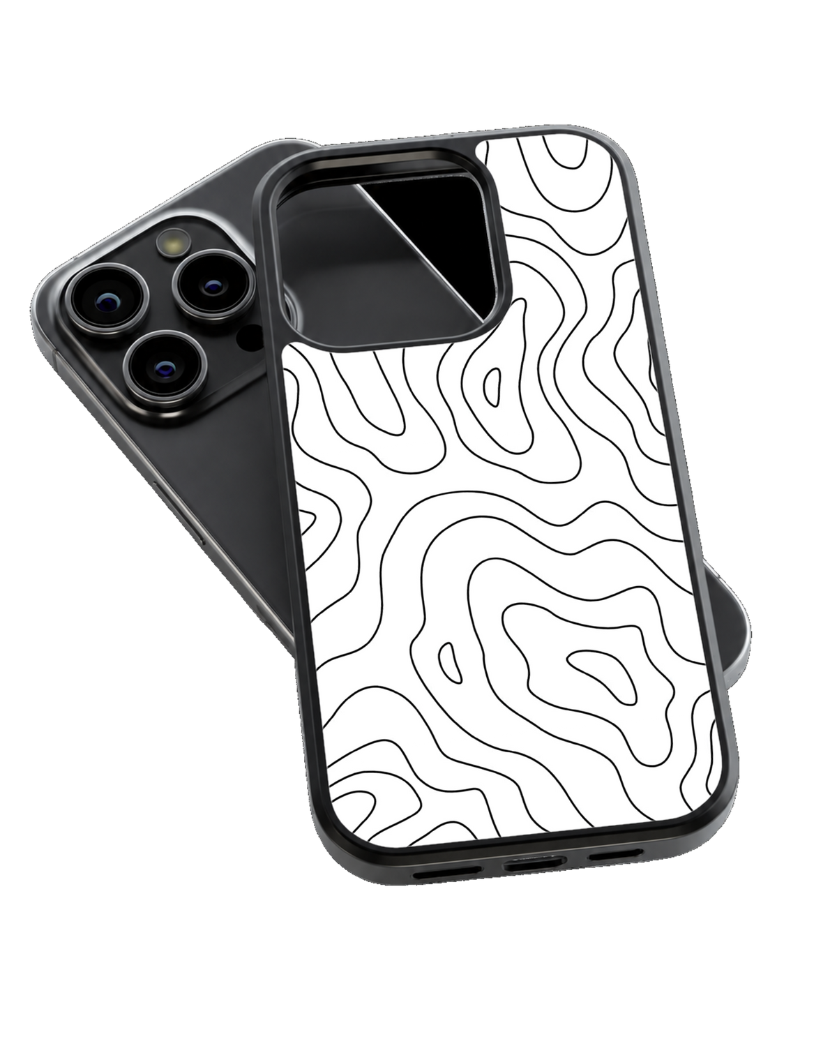 Black & White Topographic Contour Lines Premium Glass Phone Covr