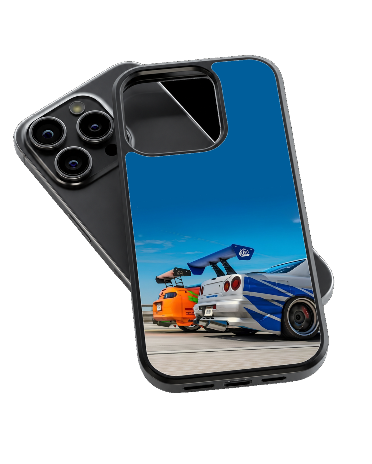 Tokyo Drift JDM Racing Cars Orange & Blue Street Racing Premium Glass Covr