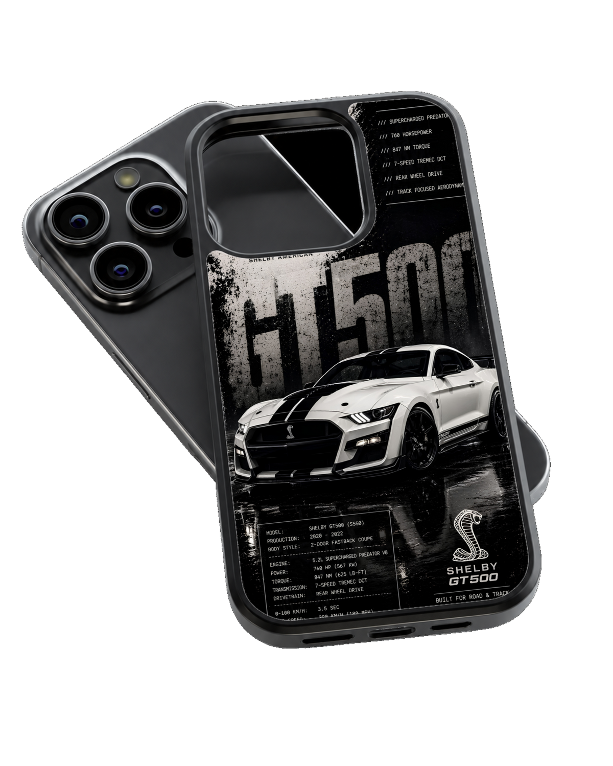 Shelby GT500 Mustang Black & White Muscle Car Premium Glass Phone Covr