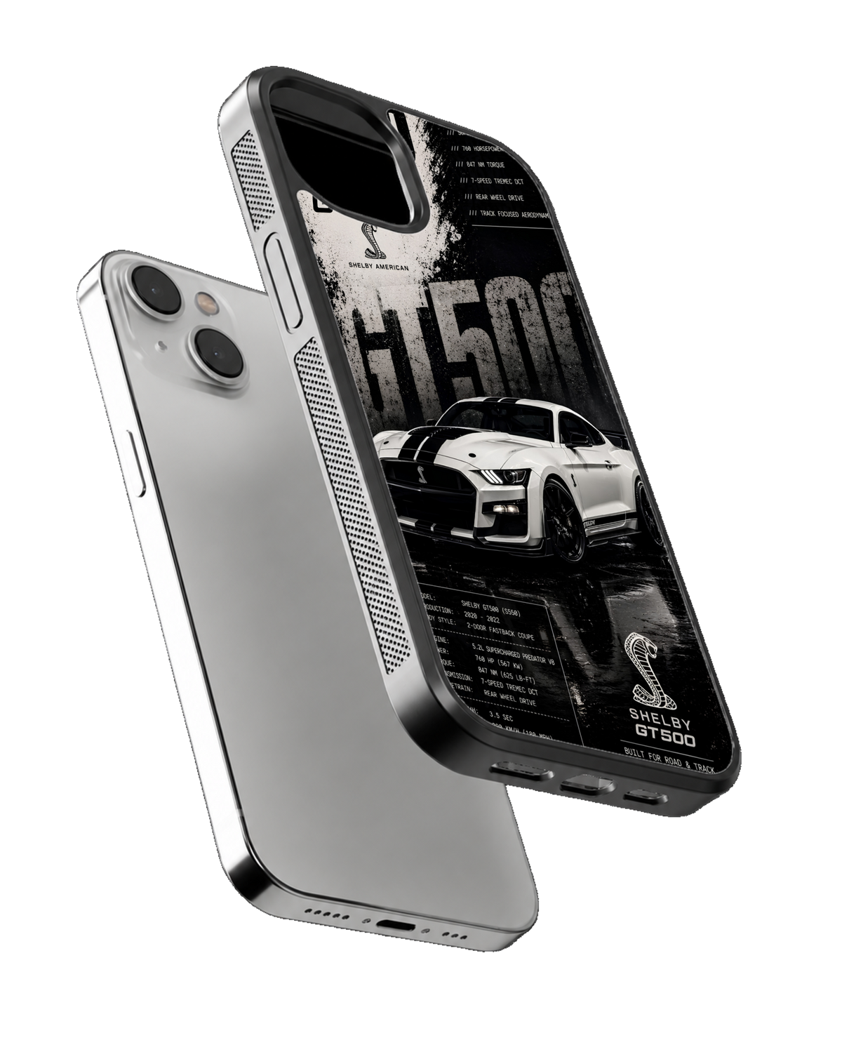 Shelby GT500 Mustang Black & White Muscle Car Premium Glass Phone Covr