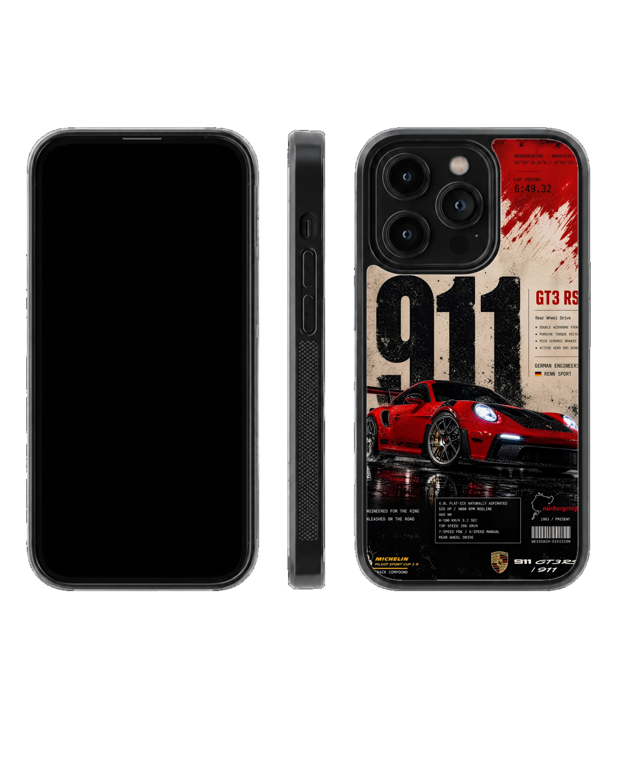 Porsche 911 GT3 RS Red Nurburgring Racing Poster Aesthetic Premium Glass Covr