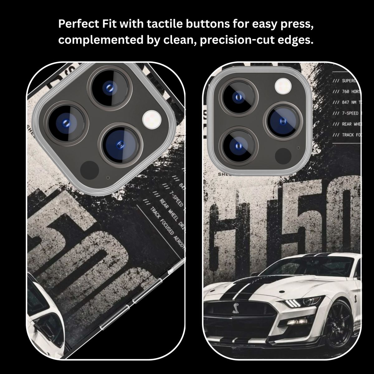 Shelby GT500 Mustang Black & White Muscle Car Premium Glass Phone Covr
