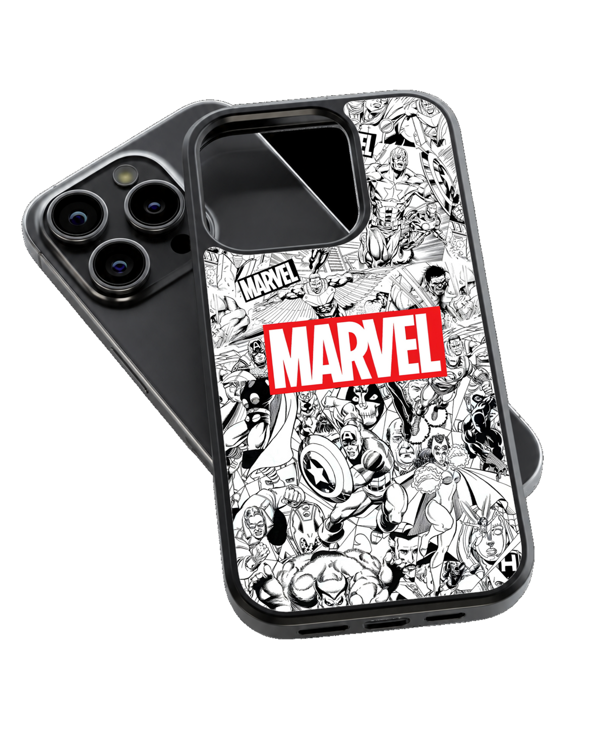 Marvel Comic Black & White Aesthetic Glass Phone Covr