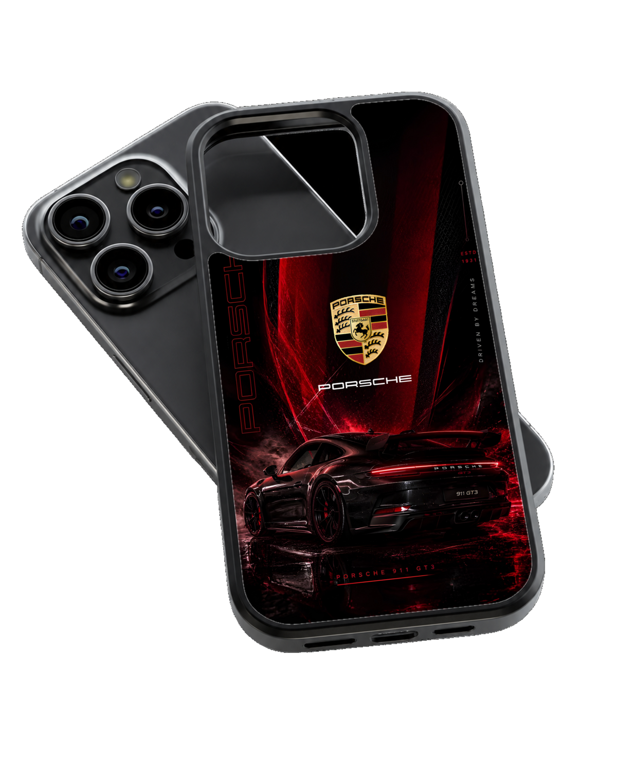Porsche 911 GT3 Black & Red Luxury Sports Car Premium Glass Phone Covr