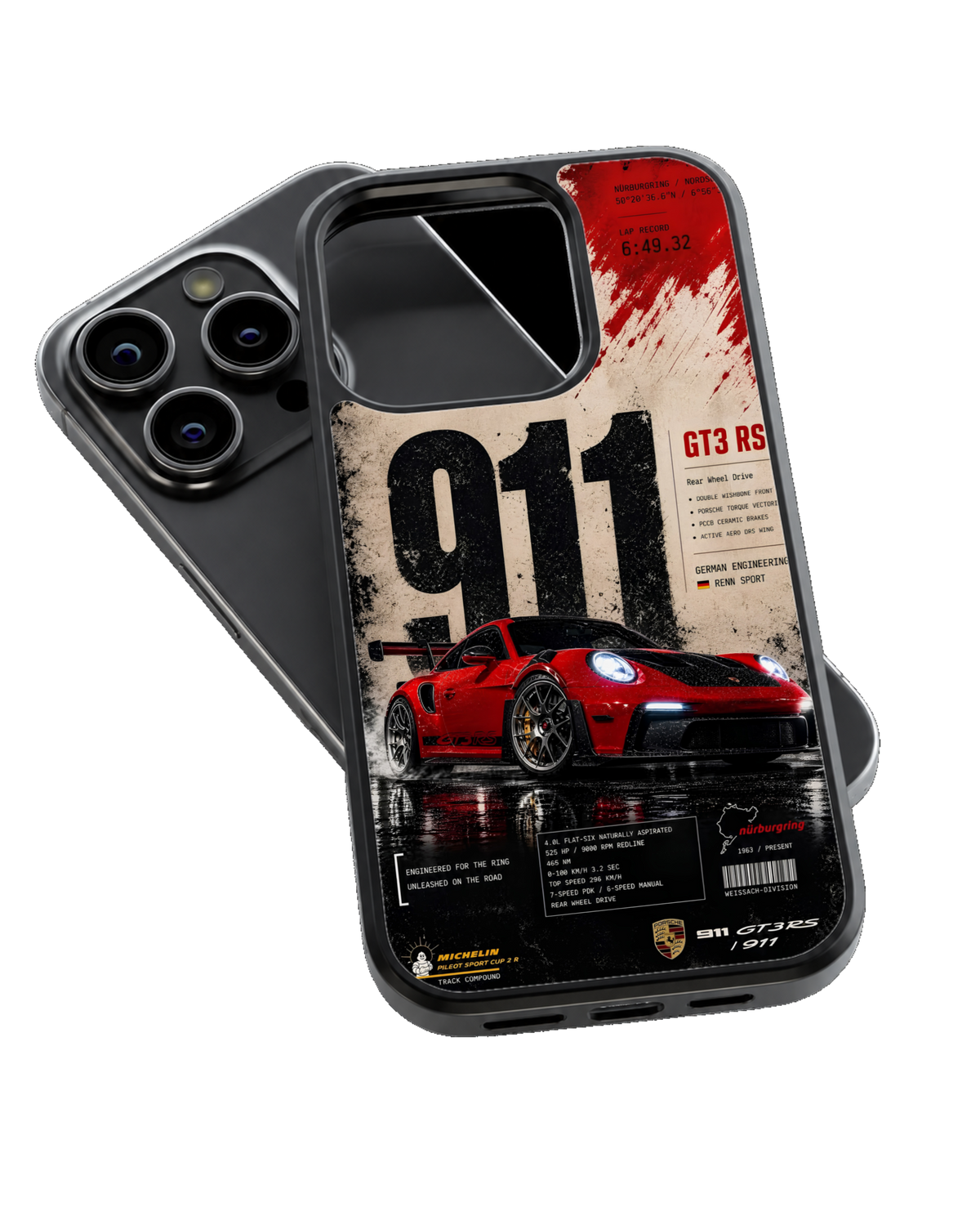 Porsche 911 GT3 RS Red Nurburgring Racing Poster Aesthetic Premium Glass Covr