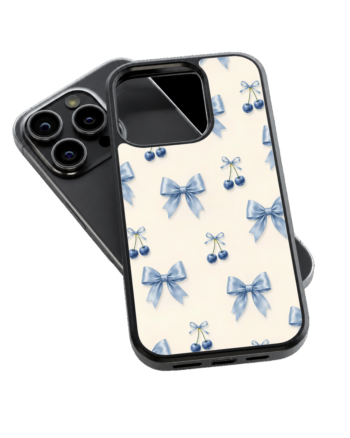 Blue Cherry Bow Aesthetic Premium Glass Covr
