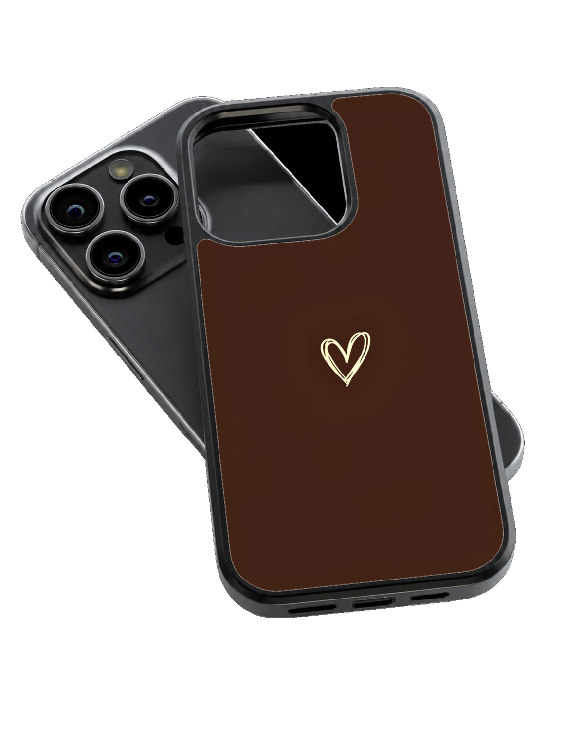 Minimal Brown Heart Doodle Aesthetic Cute Premium Glass Covr
