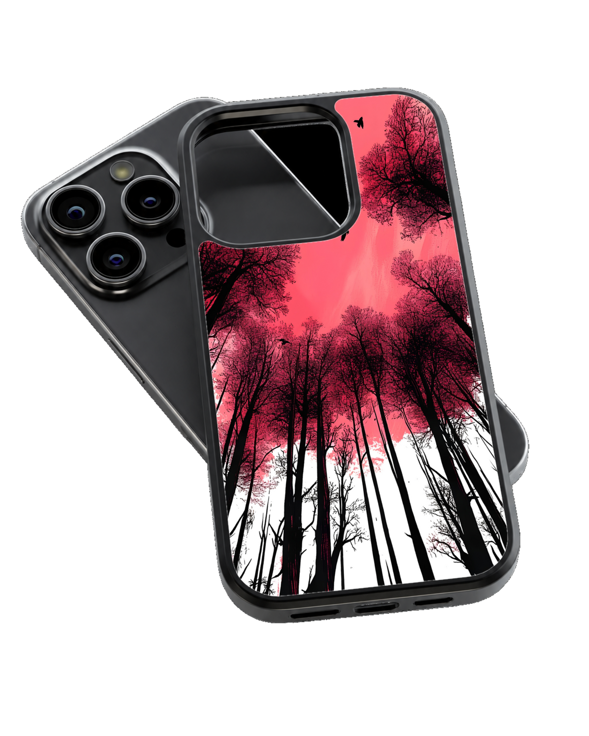 Pink Sunset Forest Silhouette Premium Glass Phone Covr