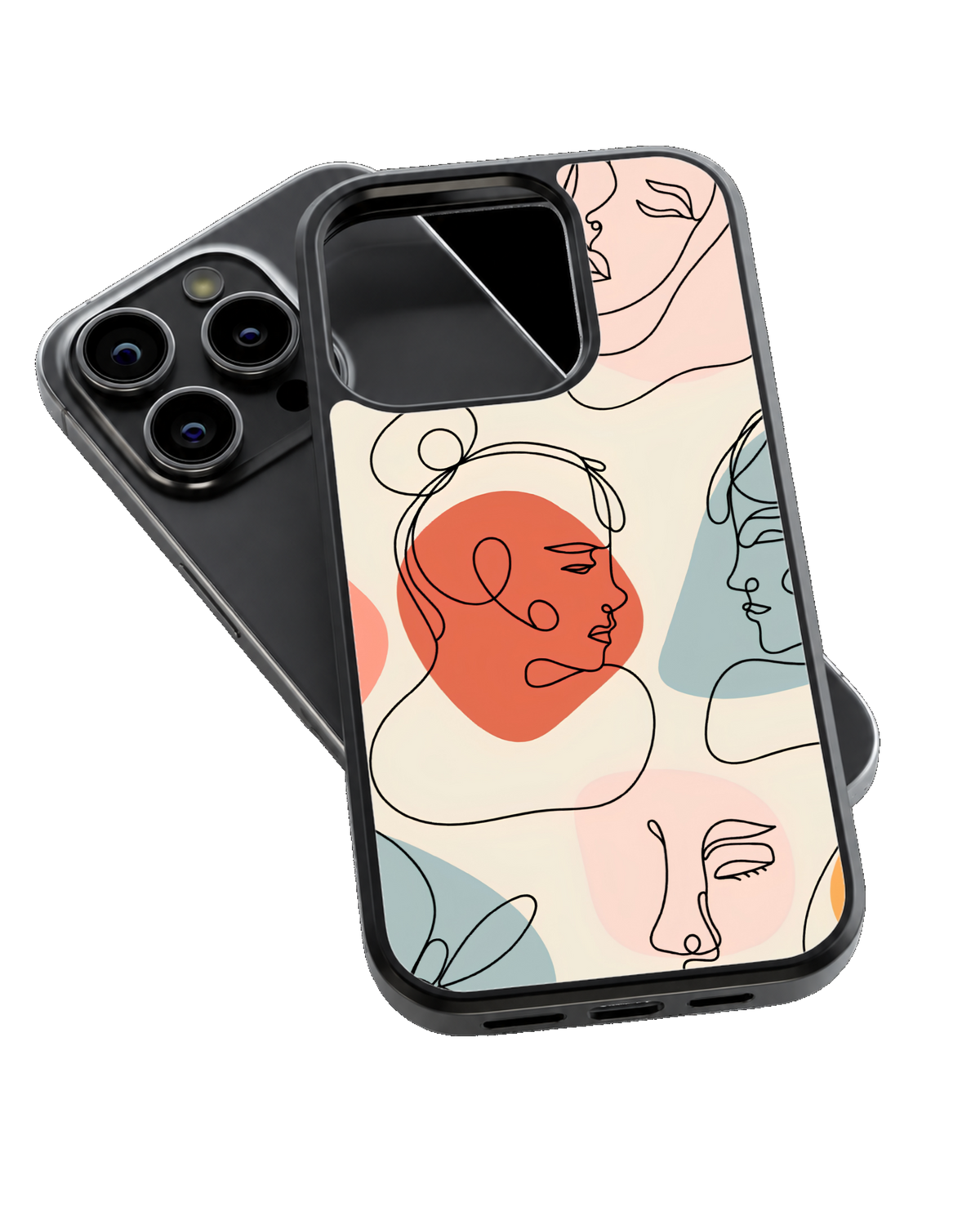 Abstract Line Art Faces Premium Glass Phone Covr