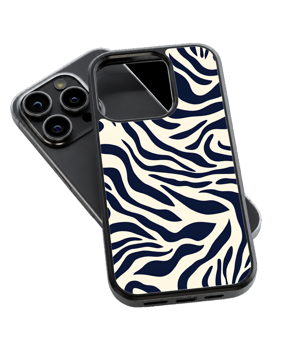Navy Blue Zebra Print Abstract Animal Pattern Premium Glass Covr