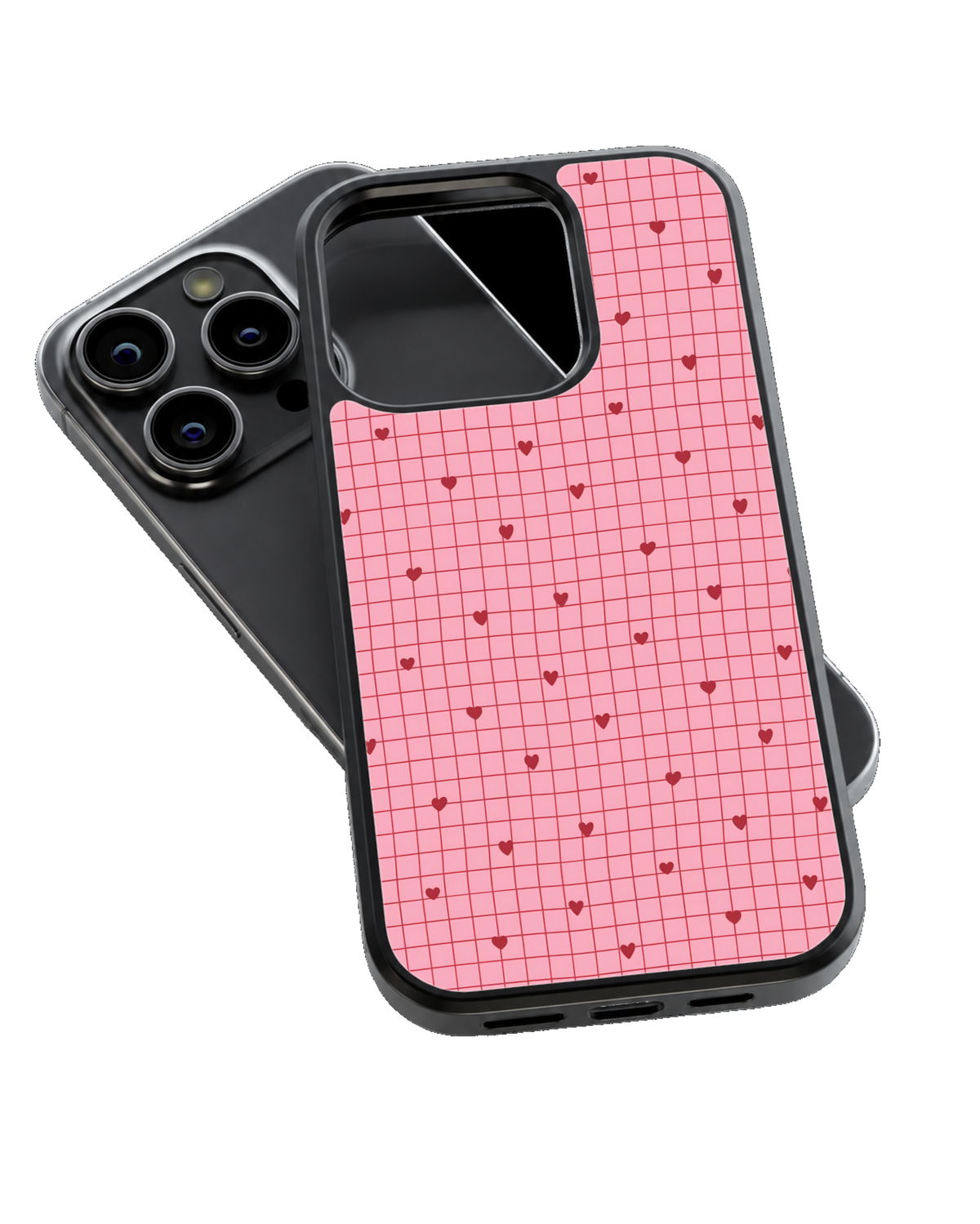 Pink Heart Grid Premium Glass Phone Covr