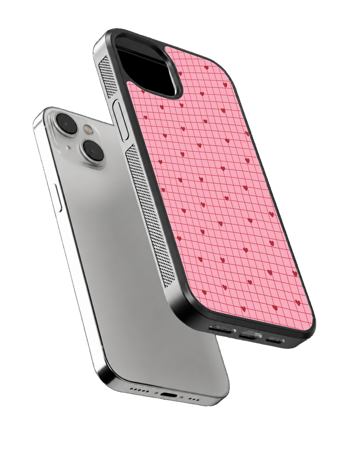 Pink Heart Grid Premium Glass Phone Covr