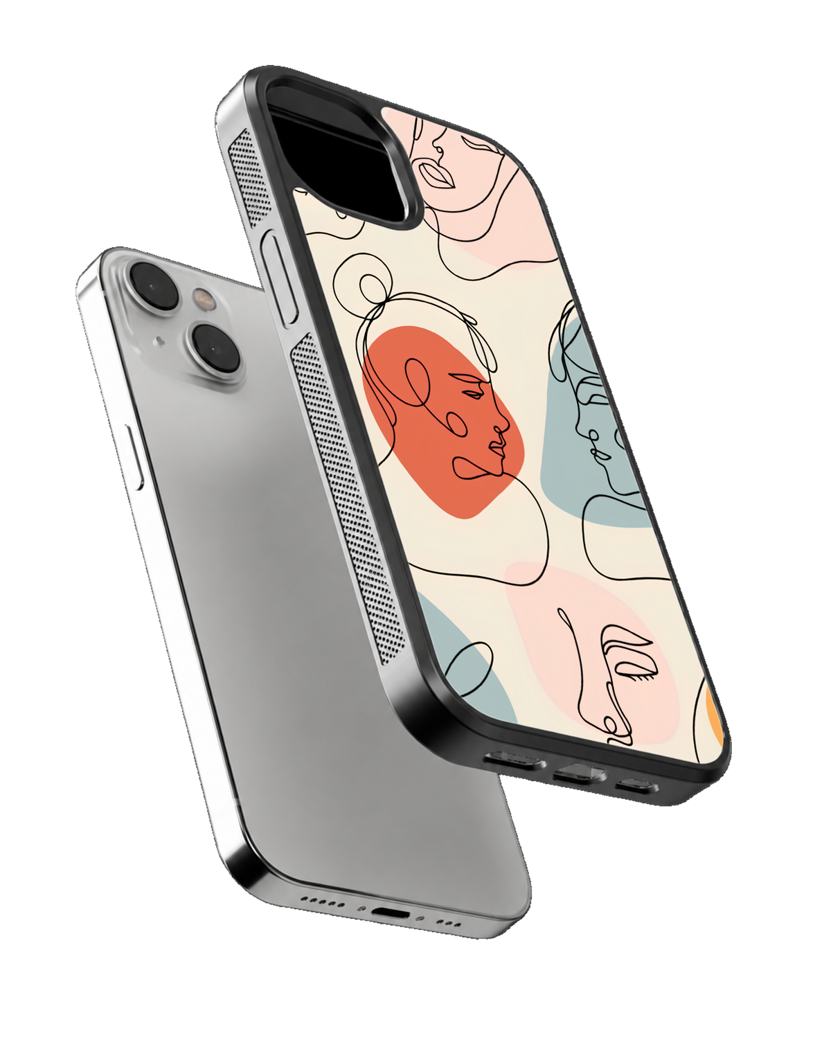 Abstract Line Art Faces Premium Glass Phone Covr