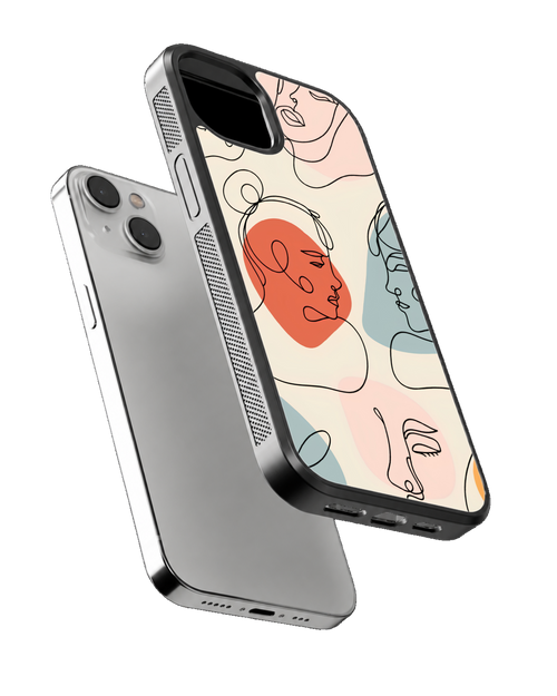 Abstract Line Art Faces Premium Glass Phone Covr