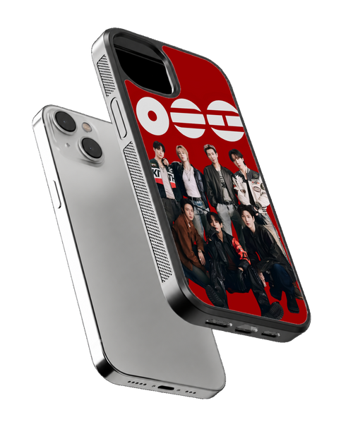 BTS Red Logo Group Photo K-Pop Aesthetic Premium Glass Covr