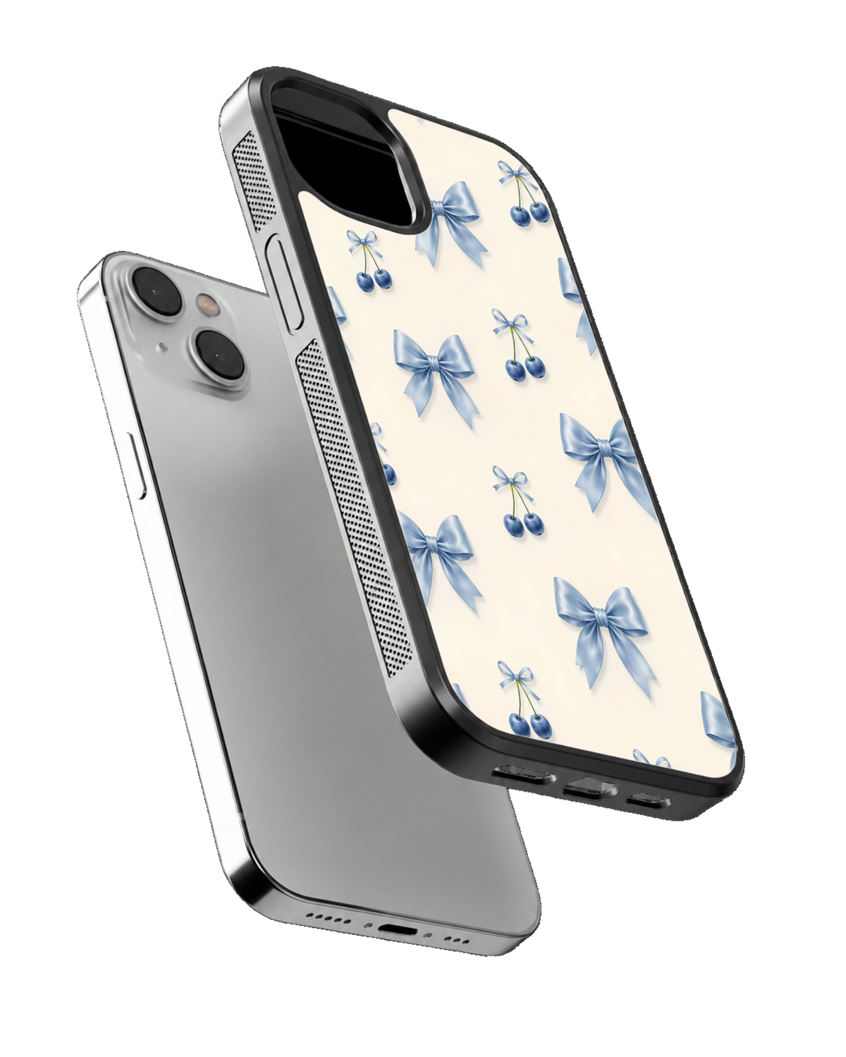 Blue Cherry Bow Aesthetic Premium Glass Covr