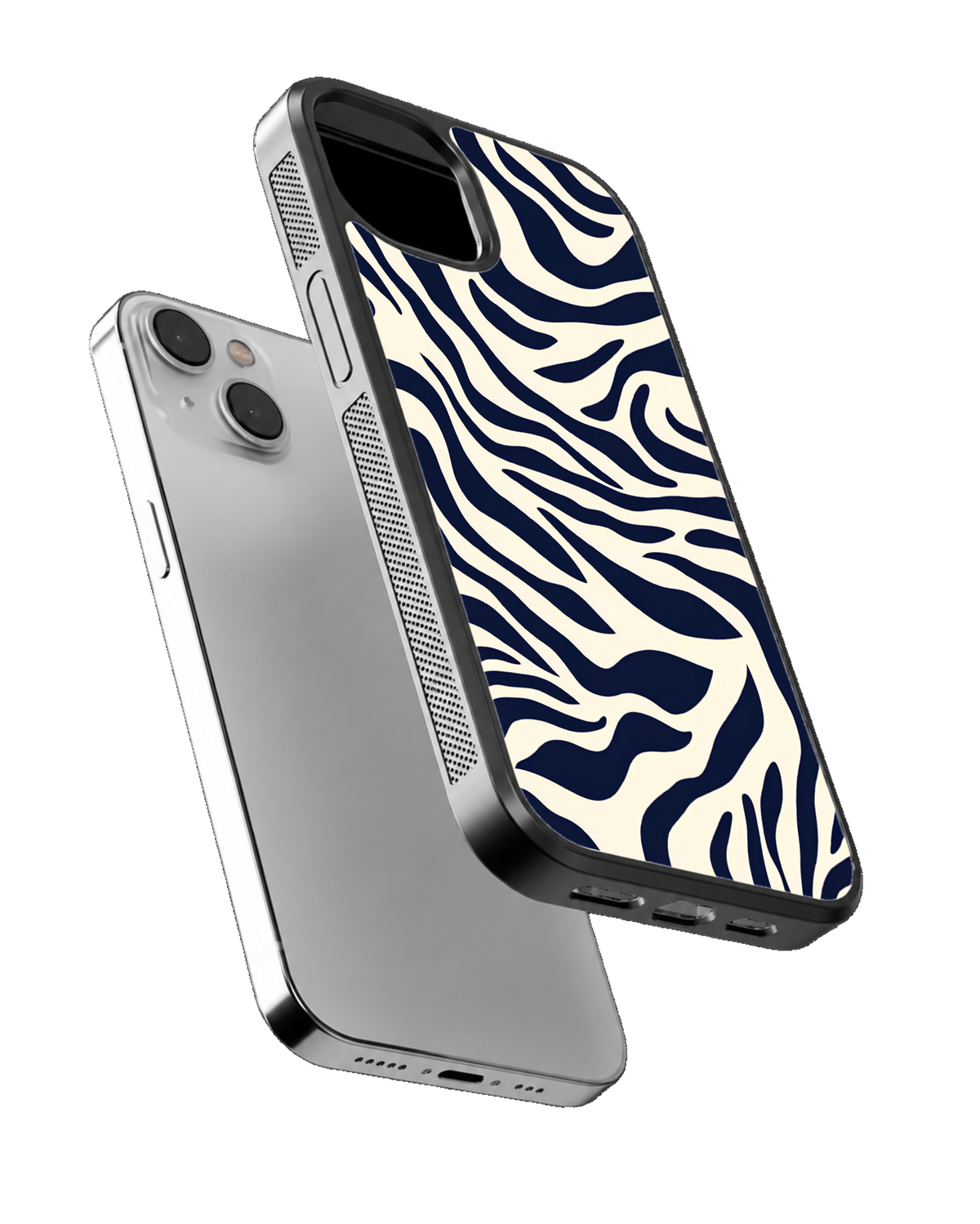 Navy Blue Zebra Print Abstract Animal Pattern Premium Glass Covr