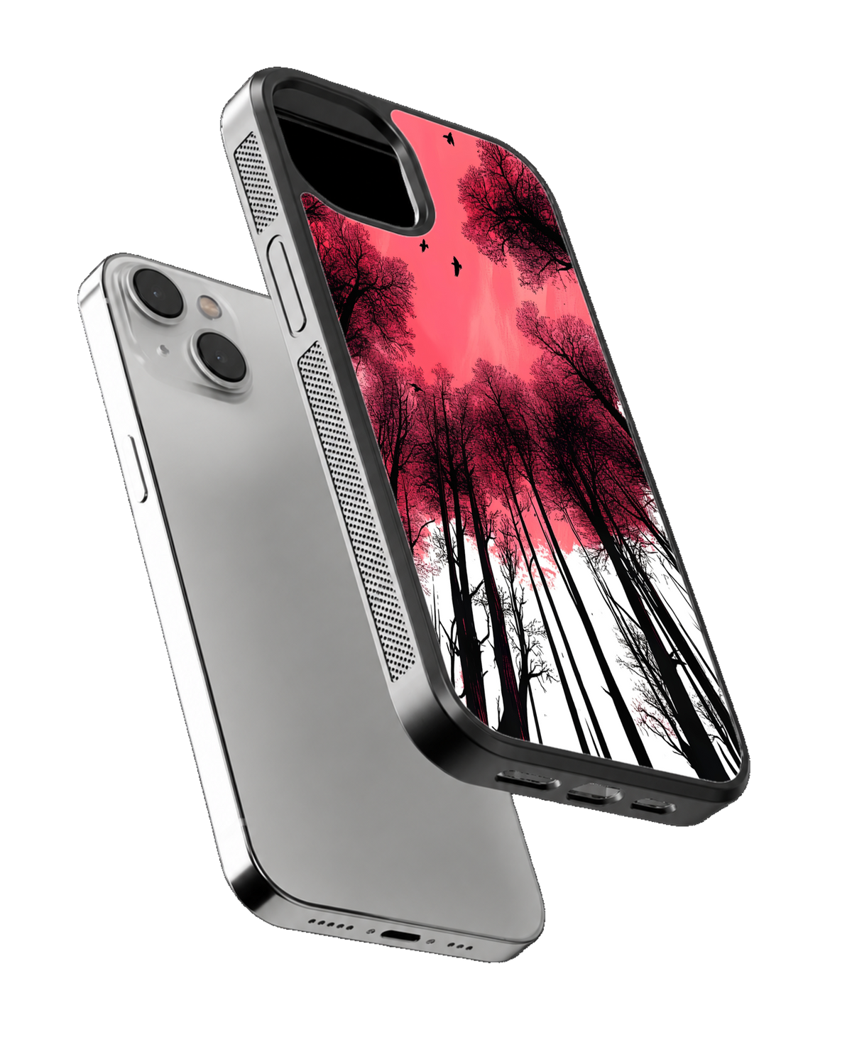 Pink Sunset Forest Silhouette Premium Glass Phone Covr