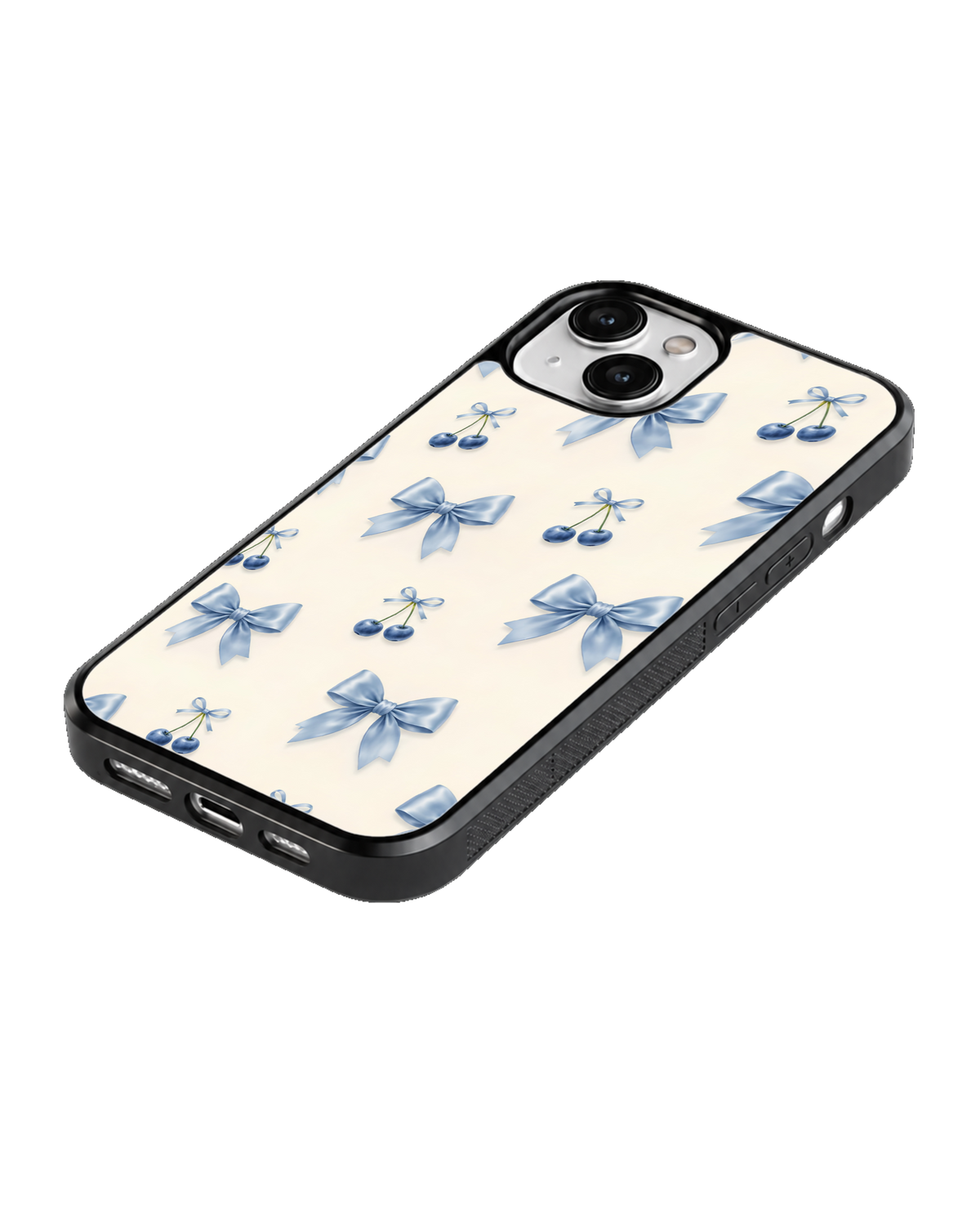 Blue Cherry Bow Aesthetic Premium Glass Covr