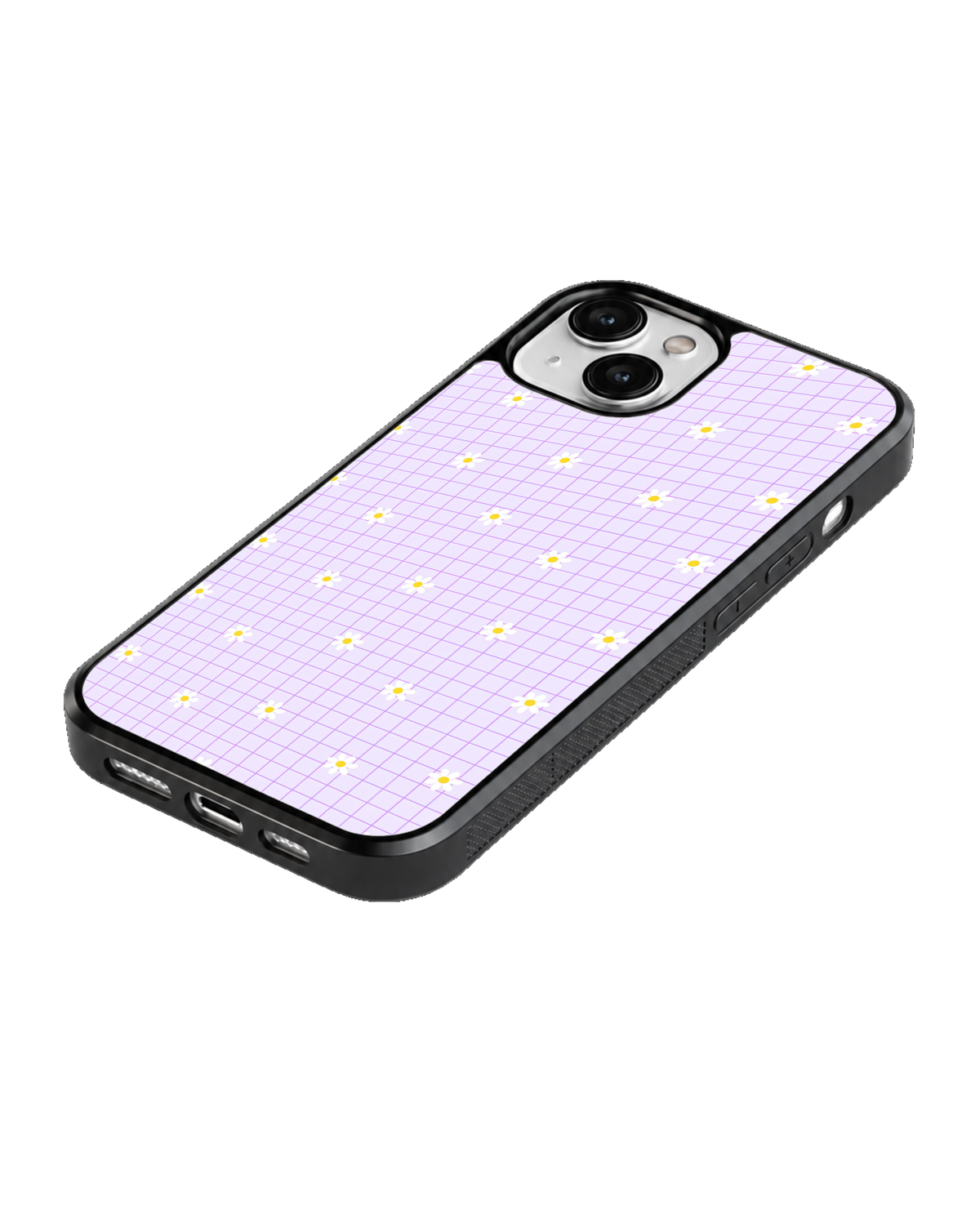 Lavender Grid Floral Aesthetic Glass Phone Covr