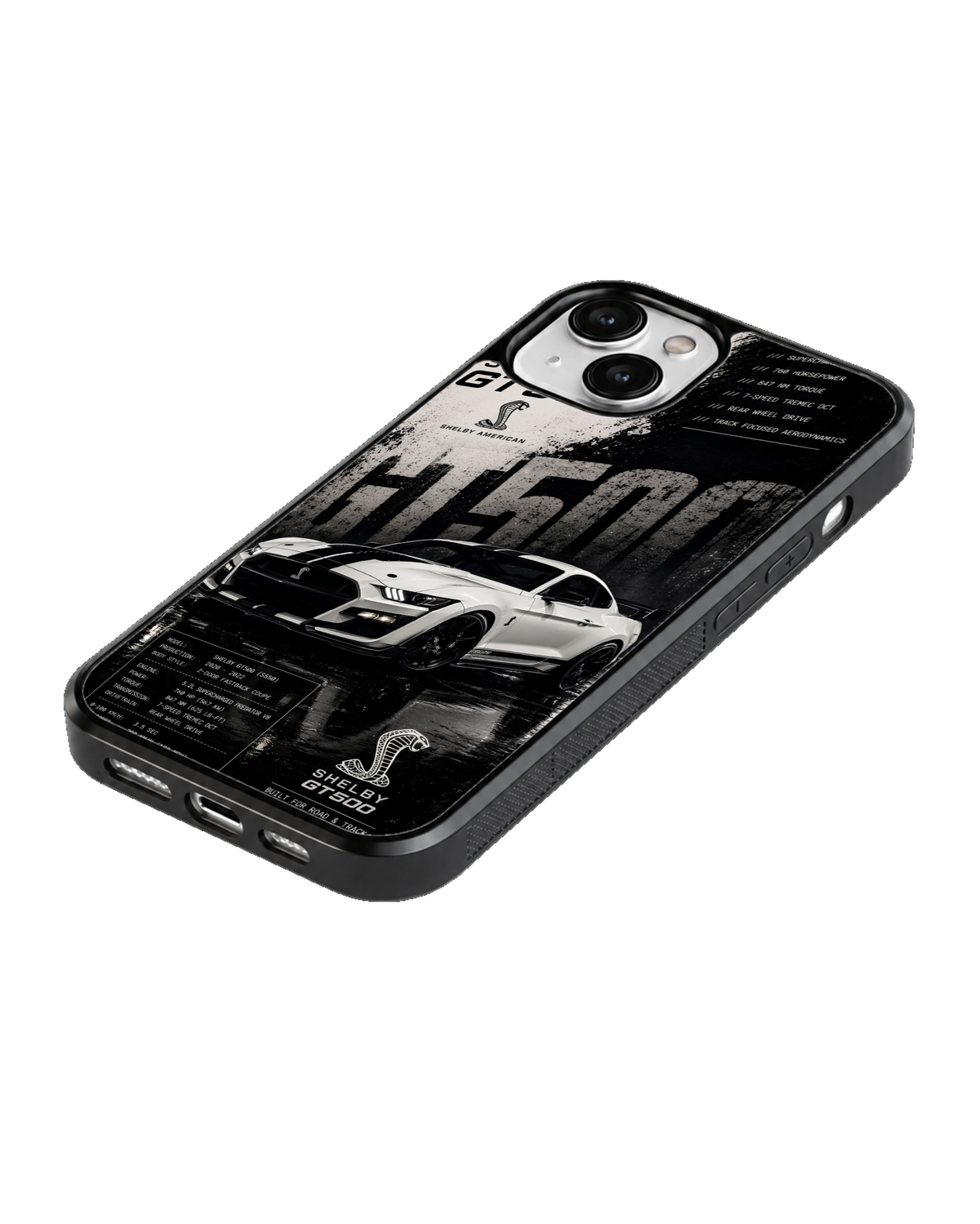 Shelby GT500 Mustang Black & White Muscle Car Premium Glass Phone Covr