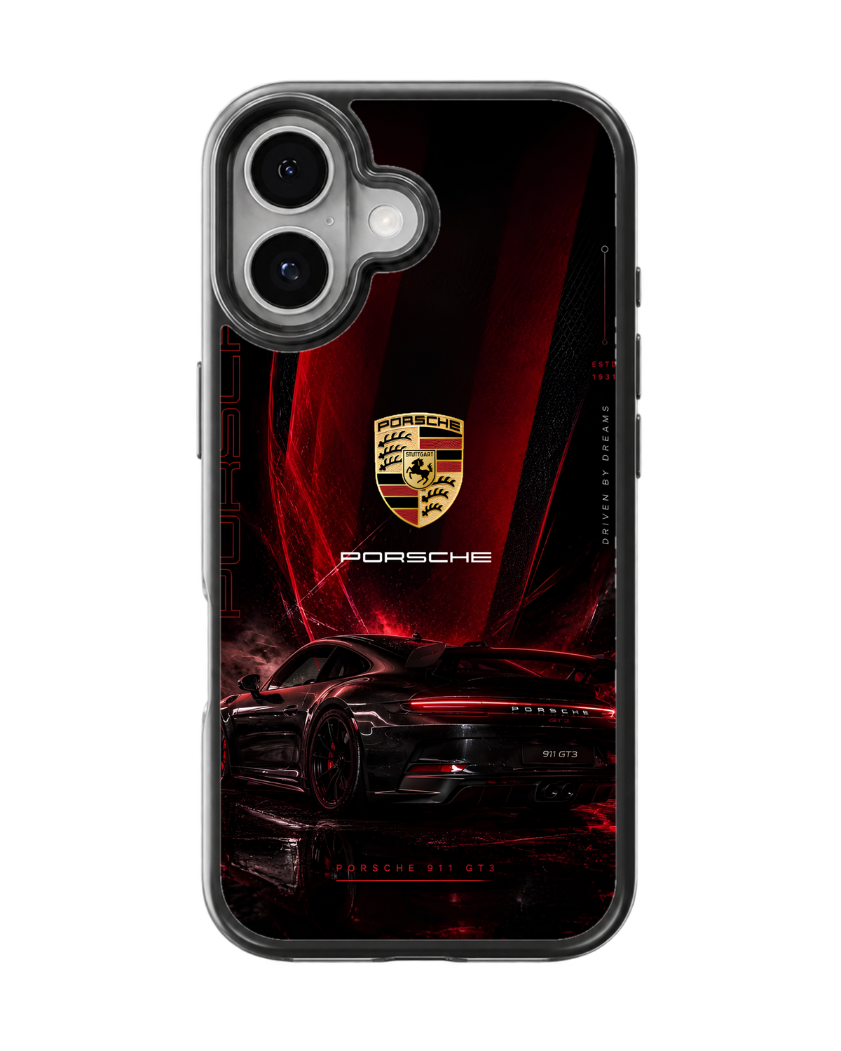 Porsche 911 GT3 Black & Red Luxury Sports Car Premium Glass Phone Covr
