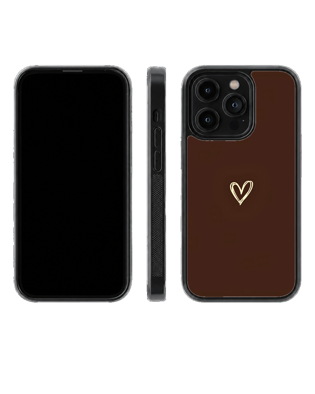 Minimal Brown Heart Doodle Aesthetic Cute Premium Glass Covr