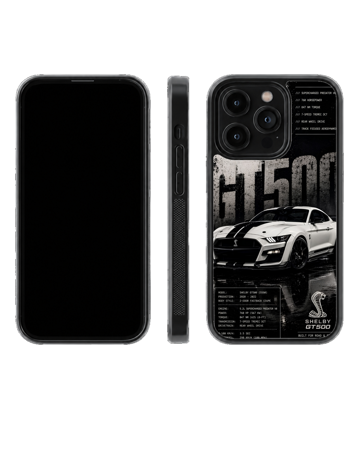 Shelby GT500 Mustang Black & White Muscle Car Premium Glass Phone Covr