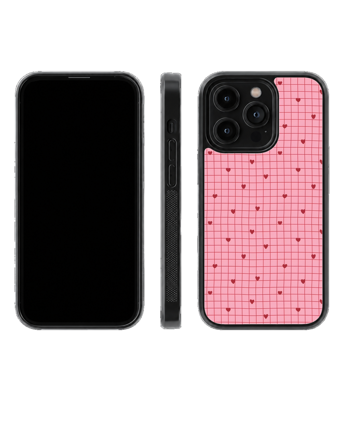 Pink Heart Grid Premium Glass Phone Covr