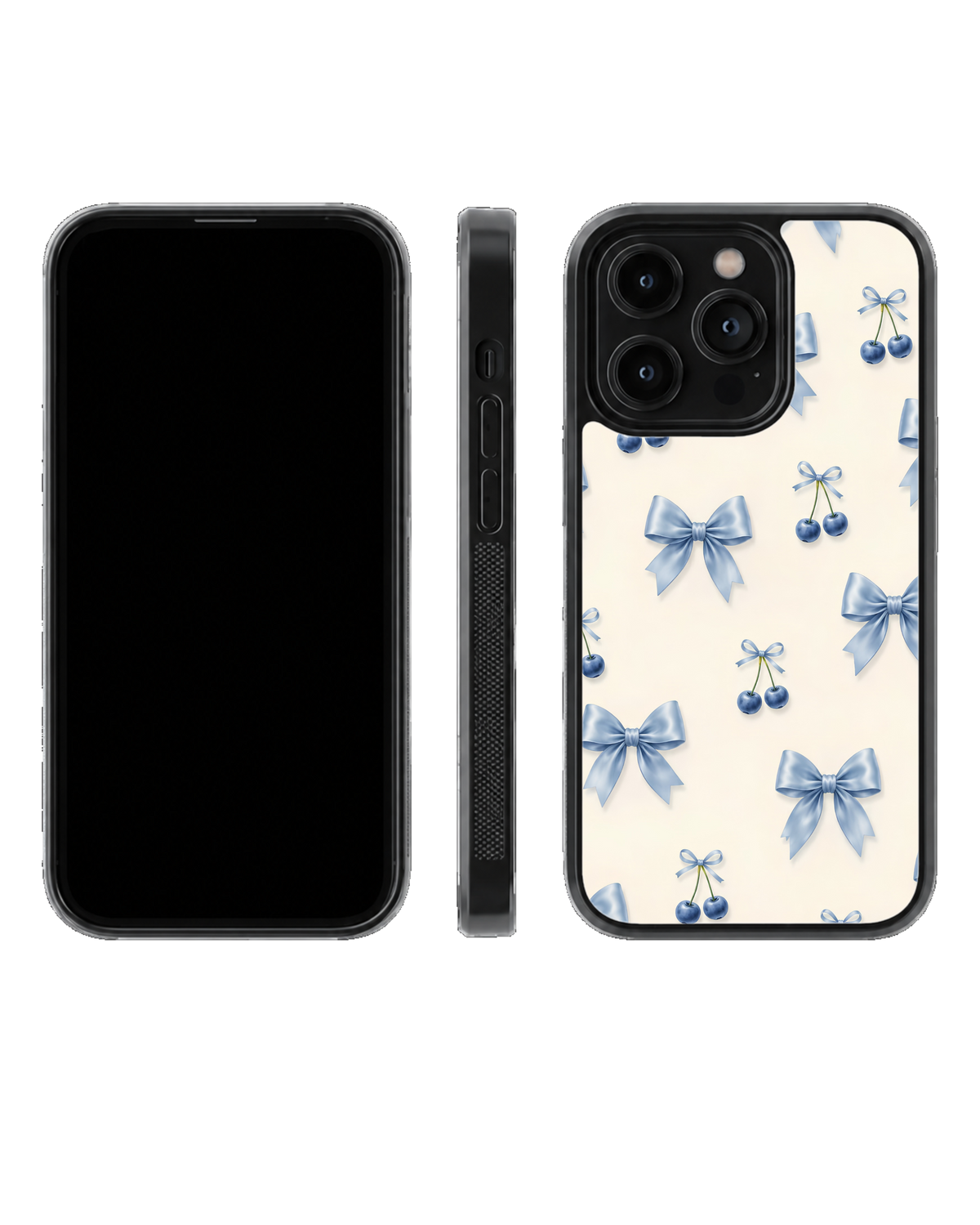 Blue Cherry Bow Aesthetic Premium Glass Covr