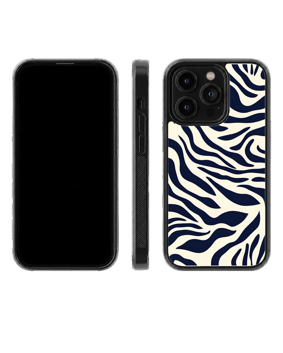 Navy Blue Zebra Print Abstract Animal Pattern Premium Glass Covr