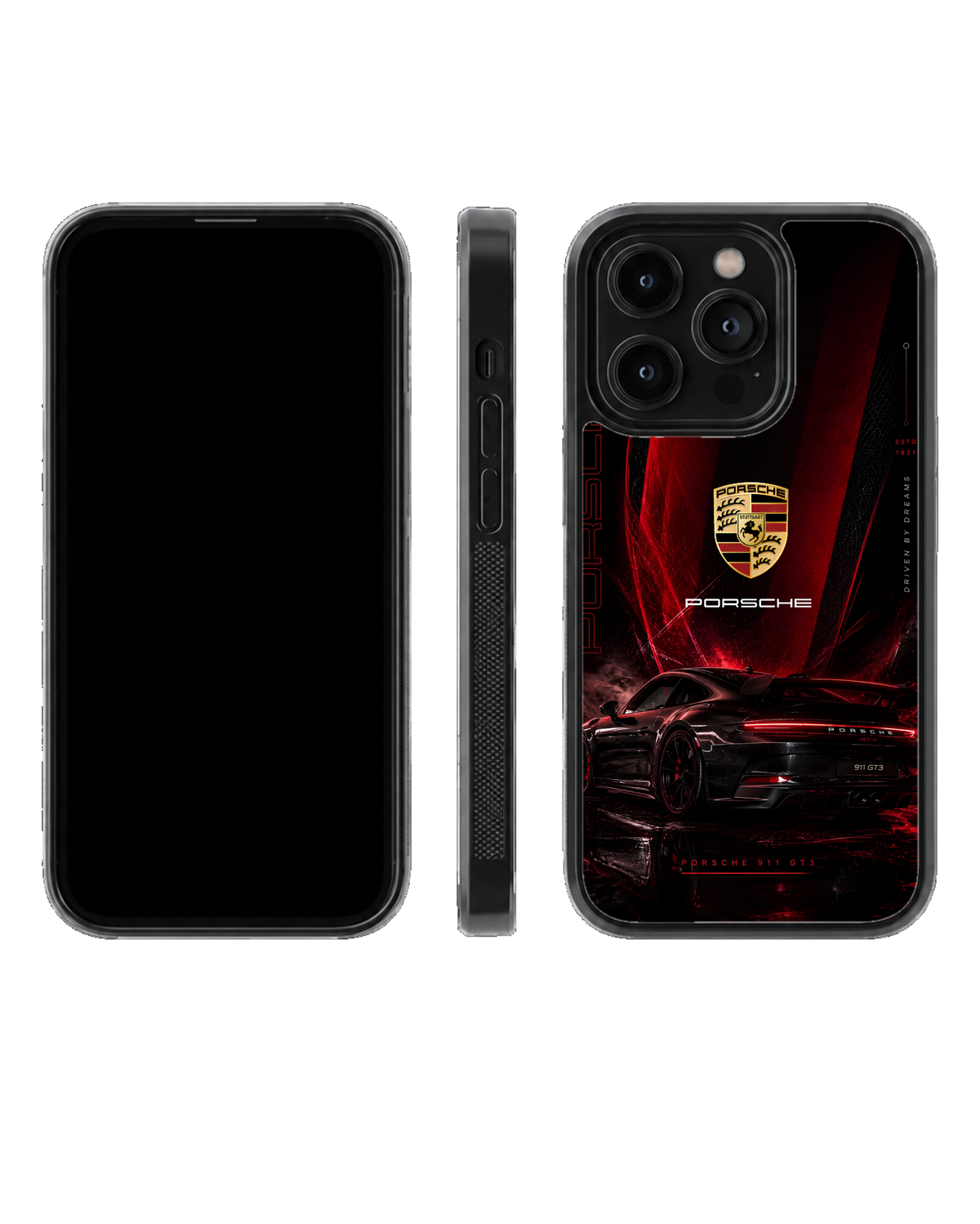 Porsche 911 GT3 Black & Red Luxury Sports Car Premium Glass Phone Covr